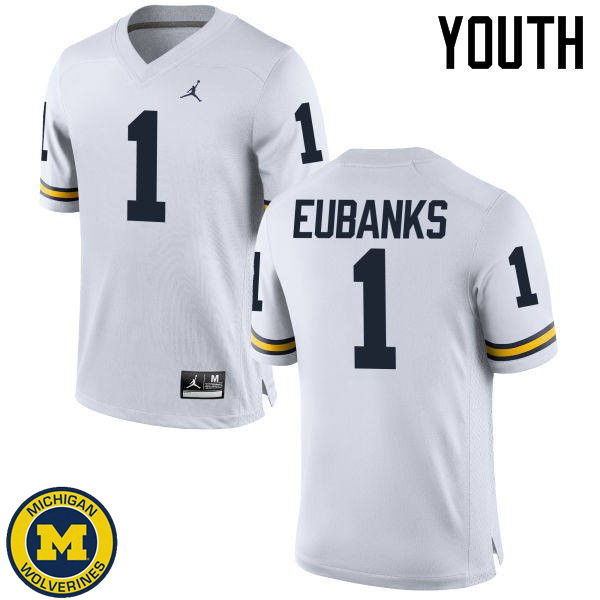 Youth Michigan Wolverines #1 Nick Eubanks White Replica Stitch Jersey